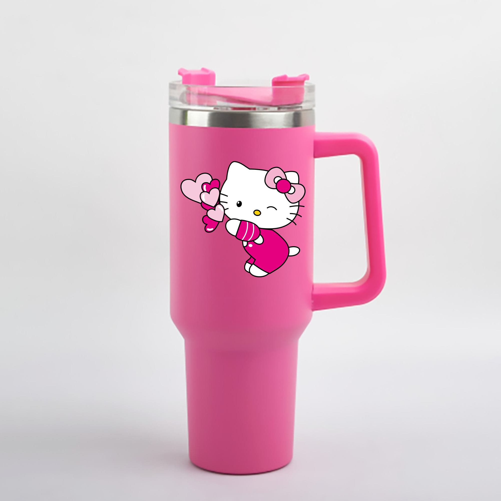 （画像用） Hello Kitty ハローキティ 1200mL車用タンブラー - クリスタルステッカー（プラスチックストロー付き）